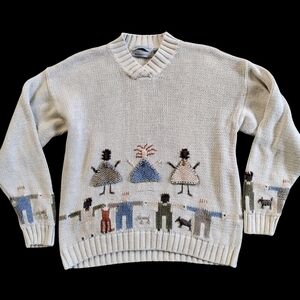 Vintage Northern Isles Hand Embroidered Knit Sweater Friendship Indie Tribal